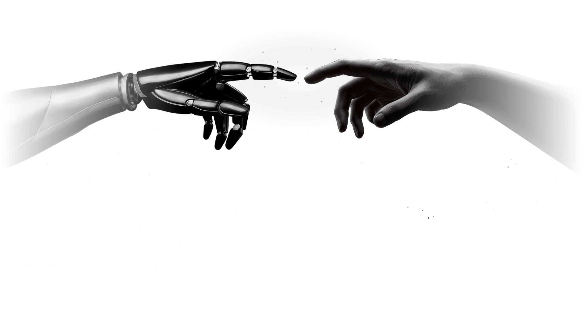 Robot hand and human hand reaching out to each other